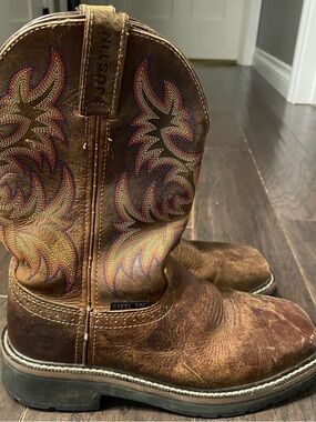 Justin Stampede WK4682 men's square-toe western work boots 8D